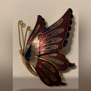 Cloisonné Butterfly Brooch … Burgundy & Gold & a touch of blue